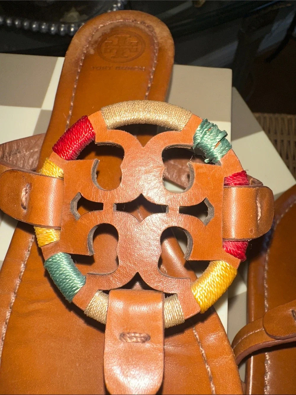 Tory Burch Tan Leather Embroidered Miller sandals size 8